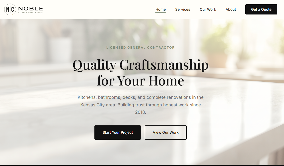 Noble Contracting website screenshot