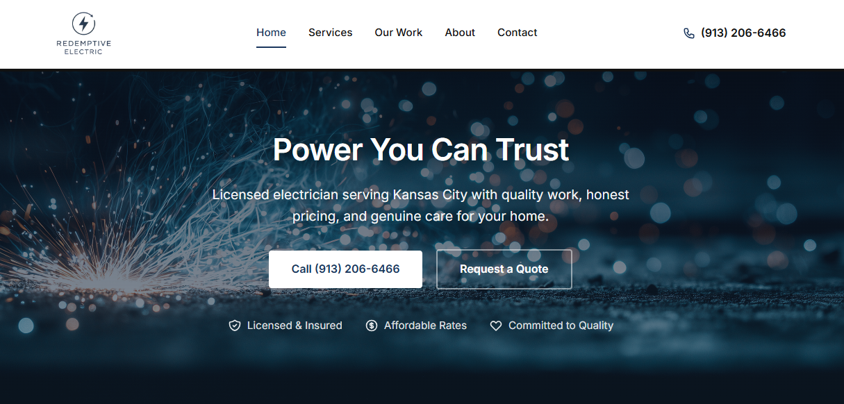 Redemption Electric website screenshot